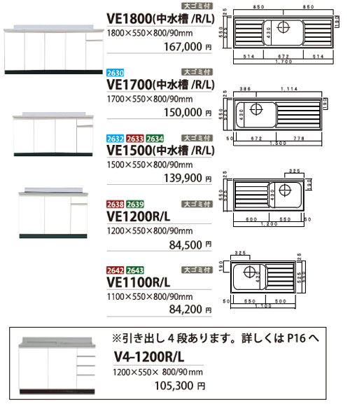 VE1700(中水槽/R/L)/VE1500(中水槽/R/L)/VE1200R/L/VE1100R/L/VE1050R/L